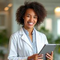 Nutricionista sonriendo consultando a un paciente